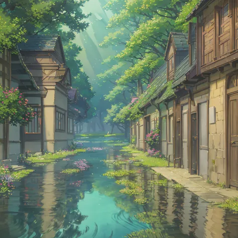 beautiful, elegant, confident, (depth of field:1.3), cel shading, (masterpiece), (best_quality), (illustration), anime movie background, official art, cinematic location design, a Latvian (swamp:1.3), a fanciful digital oil painting[, trending on artstatio...
