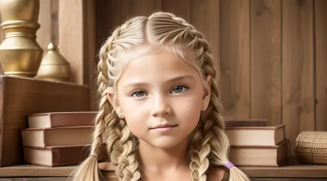 girl CHILD 10 years old, Russian blonde in braids, MUITOS CRANIOS, ossos, Bones.