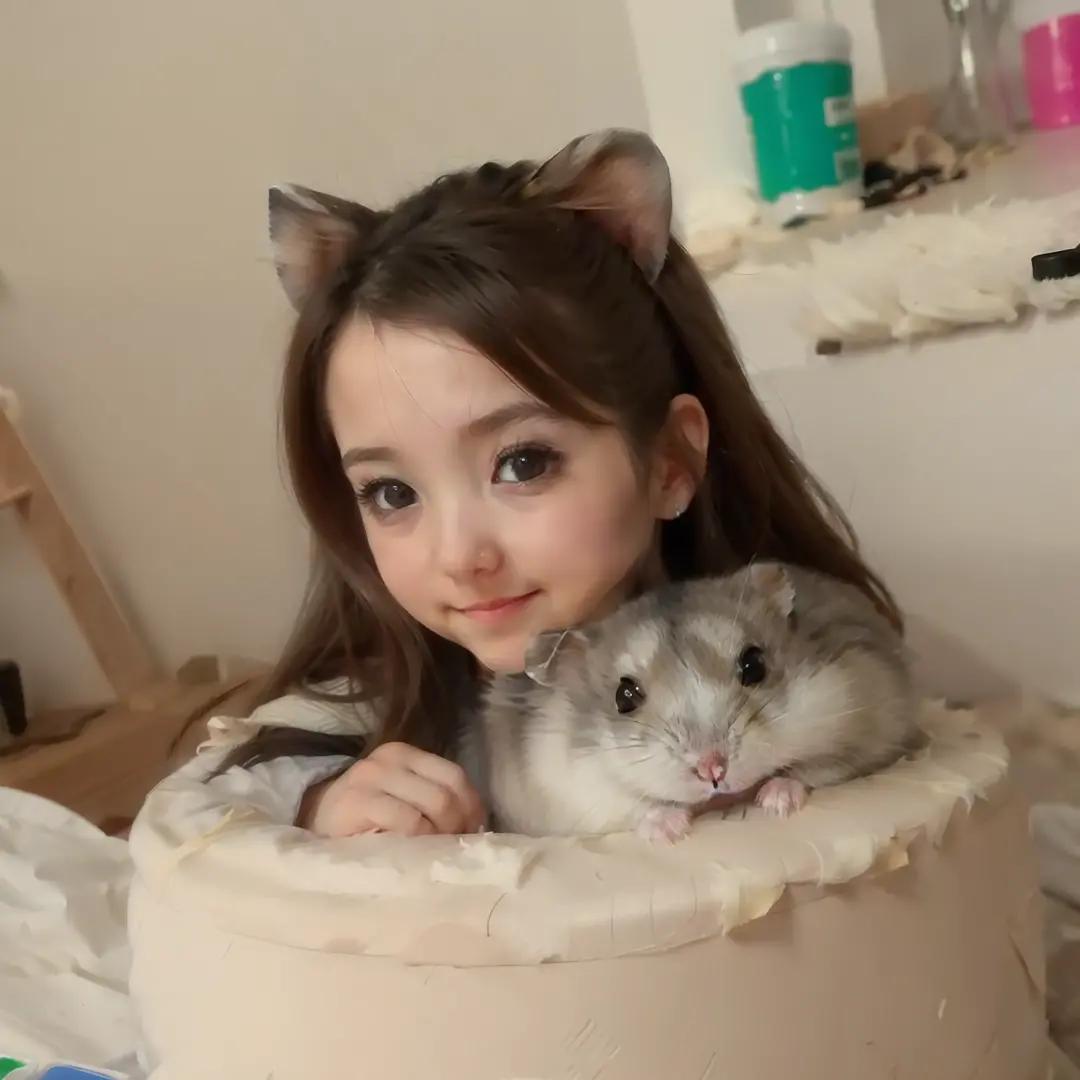 cute, 1girl, hamster, inpaint