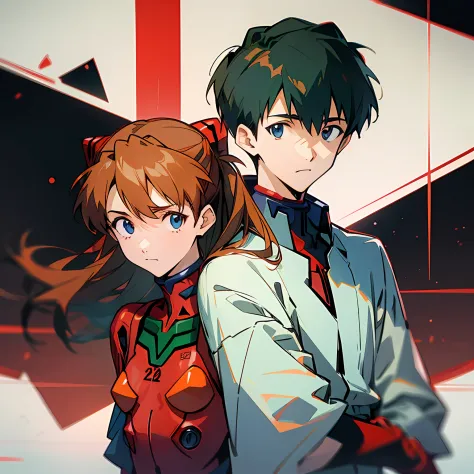 1girll，1boys，asuka，red clothes，shin evangelion，shinji ikari