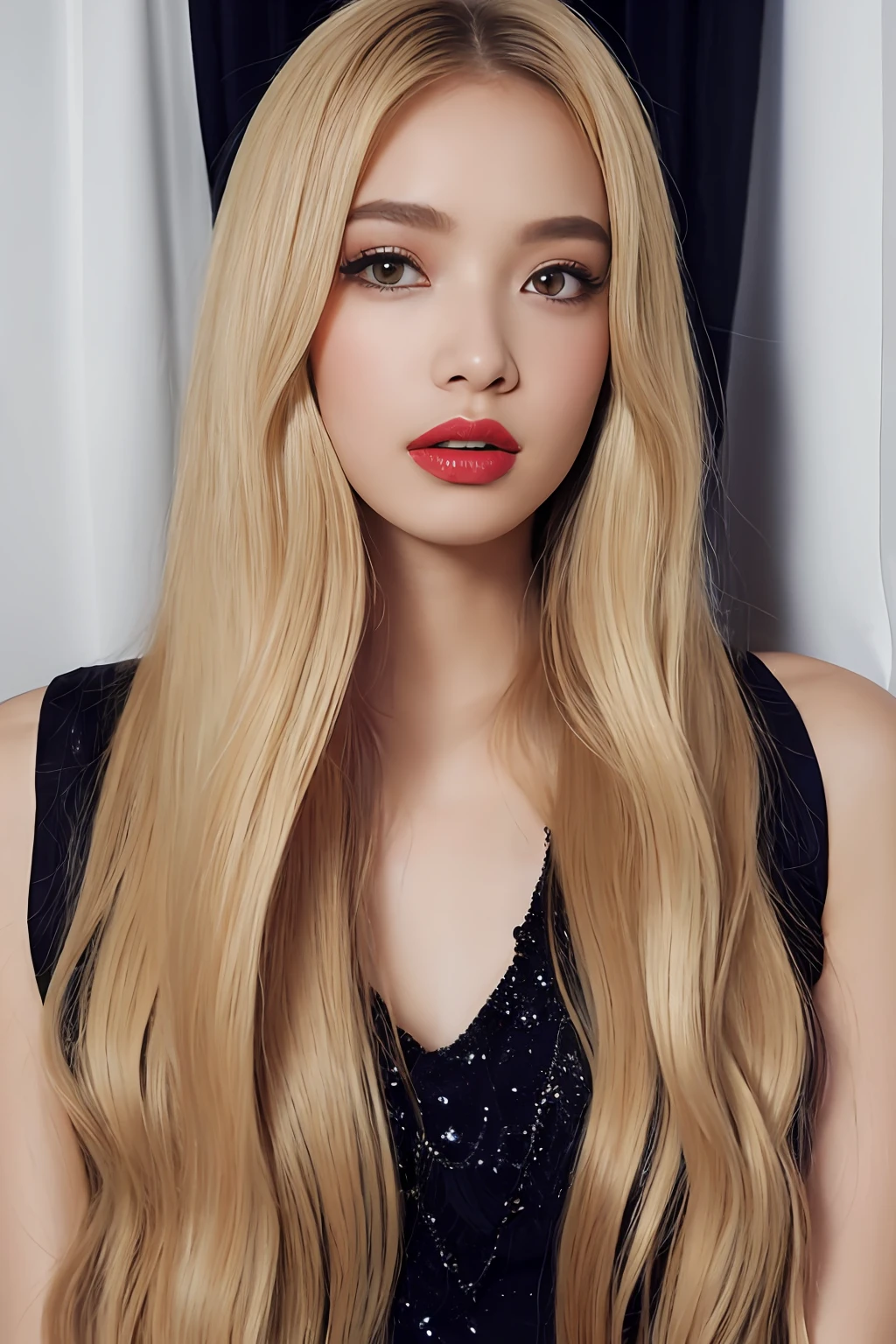 (side part, Long Curtain Van: 1.5), Glamorous Stops, Long sexy hair, Blonde Highlight Hair Color, Glamorous makeup