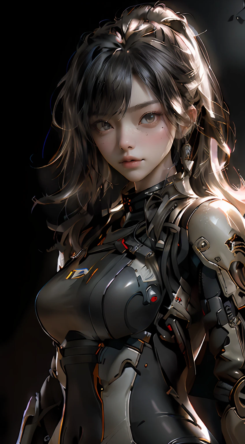 （（best qualtiy））， （（tmasterpiece））， （the detail：1.4）， 3D， Face and chest primitive exposure， The large， Close-up of Japanese woman posing in metal suit，Metal Cross-dressing， Biomechanical rendering in SFM， cyber punk perssonage， mecha cyber armor girl，Exposed skin， Details up to， Detailed neon， Thin tube， Metal cylinder， 8K high quality detail art metal armone and detailed armor， Realistic shadows perfect figure， photorealistic perfect body，Highly detailed ArtGerm，3D  girl rendering character art 8K，Ultra-detailed rendering of beautiful cyberpunk woman image，hdr（HighDynamicRange），Ray traching，NVIDIA RTX，Hyper-Resolution，Unreal 5，sub surface scattering，PBR textures，Post-processing，Anisotropy Filtering，depth of fields，Maximum clarity and sharpnesany-Layer Textures，Albedo e mapas Speculares，Surface coloring，Accurate simulation of photo-material interactions， perfectly proportions，rendering by octane，twotonelighting，largeaperture，Low ISO，White balance，trichotomy，8K raw data，