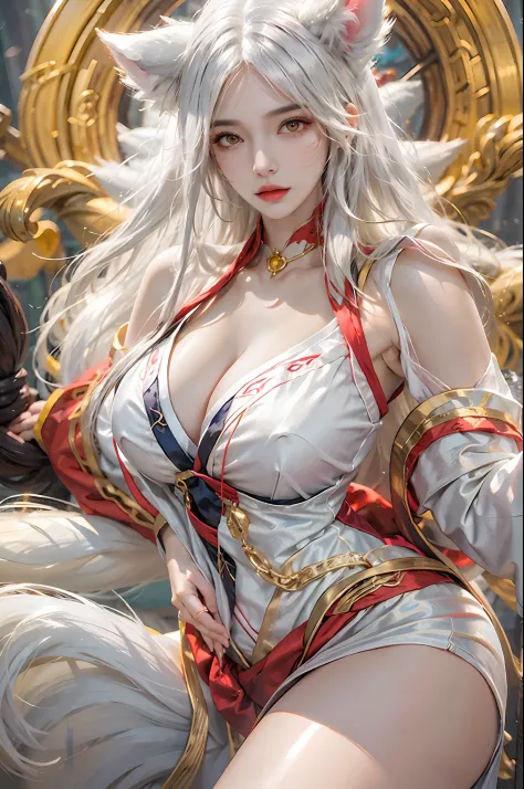 photorealistic, high resolution, 1women, solo, hips up, look at viewer, (detailed face), ahri /league of legends, Ahri_Cosplay
White Tails, long hair, yellow eyes, jewelry