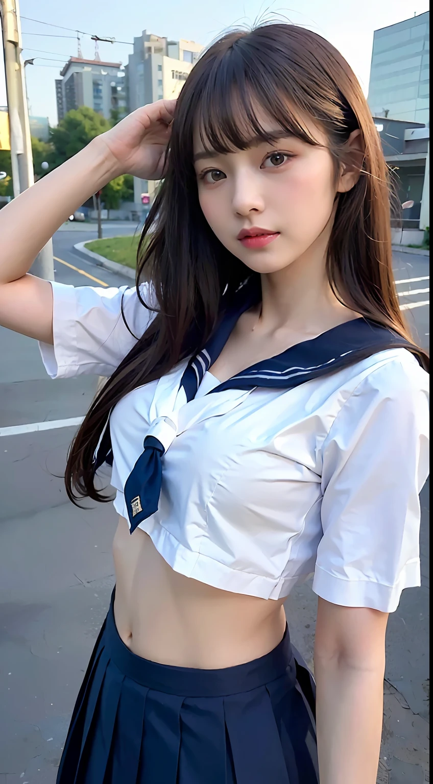 Arafed asian woman in a sailor outfit posing for a picture - SeaArt AI