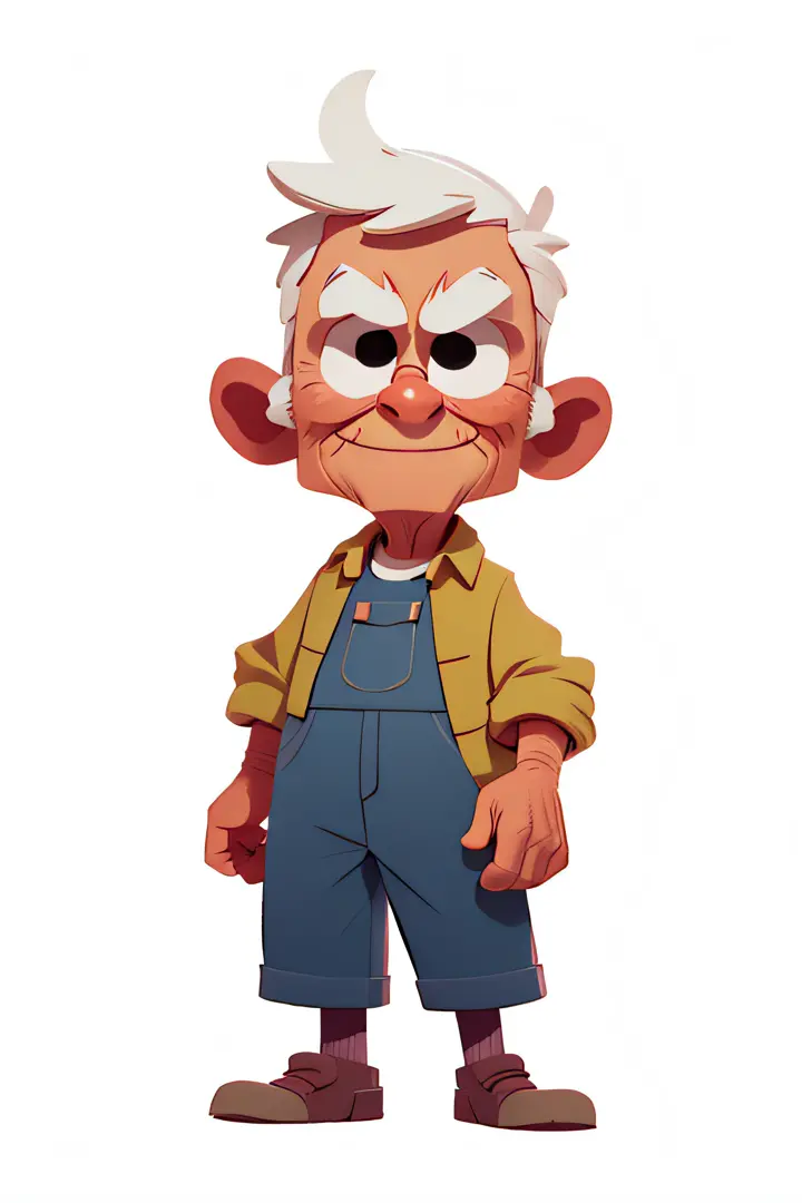 old 1man with , smale, looking at the viewer,, cartoon, pixar style,  cartoon, free hands , high brightness , detailed face, White background