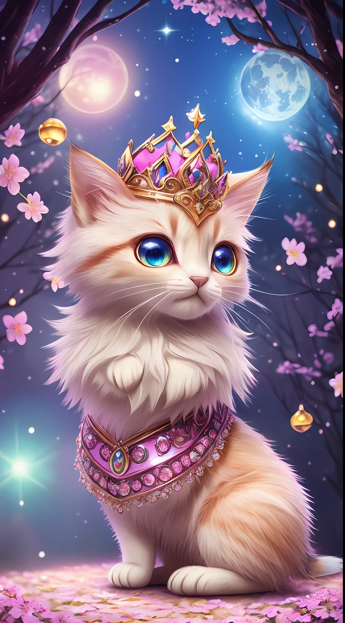 A close up of a cat wearing a crown on a tree - SeaArt AI