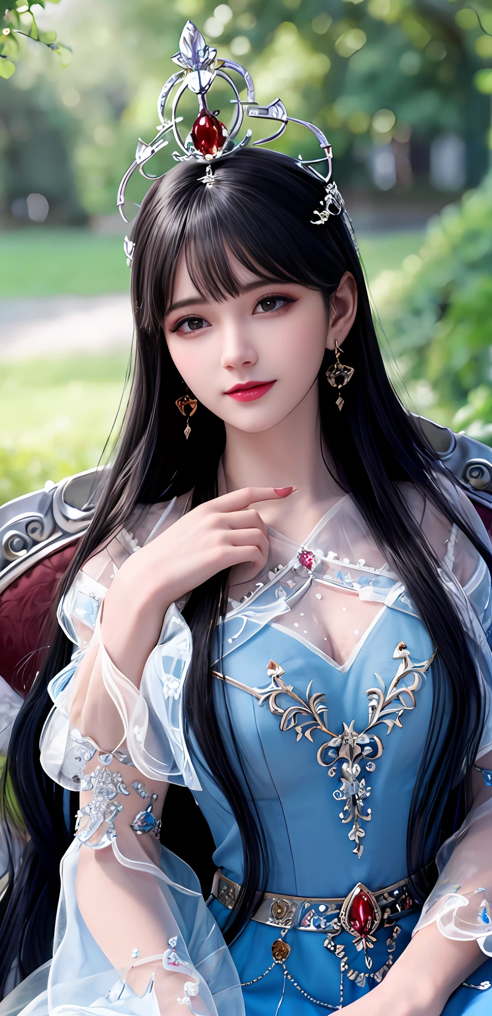 (realisticity: 1.2), best quality, 8K UHD, masterpiece, highres,cg,
1 super detailed girl, super detailed queen

, sitting on a super detailed royal throne, lud, xurious royal palace background, beautiful and detailed, super detailed long hair, wearing a beautiful and luxurious crown with diamonds and super detailed,

super detailed dress,
 solo, jewelry, super detailed red and blue dress, pretty face, beautiful, and super detailed, 

, earrings, super detailed hairdo, splashing, the upper body is very super detailed, super detailed hair bun, super detailed black hair,
lighting,candid,Photograph,high resolution,4k,8k,Bokeh,