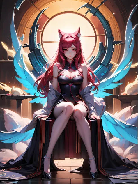 anime girl with wings sitting on a floor in a dark room, seraphine ahri kda, ahri, 8k high quality detailed art, anime style 4 k, ahri from league of legends, extremely detailed artgerm, digital anime art, portrait of ahri, by Yang J, digital art on pixiv,...