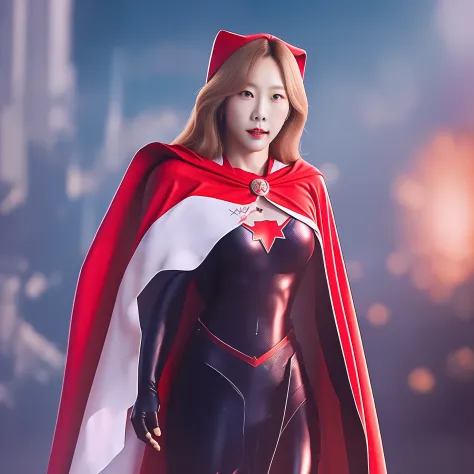 Ultra-clear and realistic
Tae-yeon ，Transform into a uniform with a flag symbol on your chest，Red cape+Red gloves and red flag p...