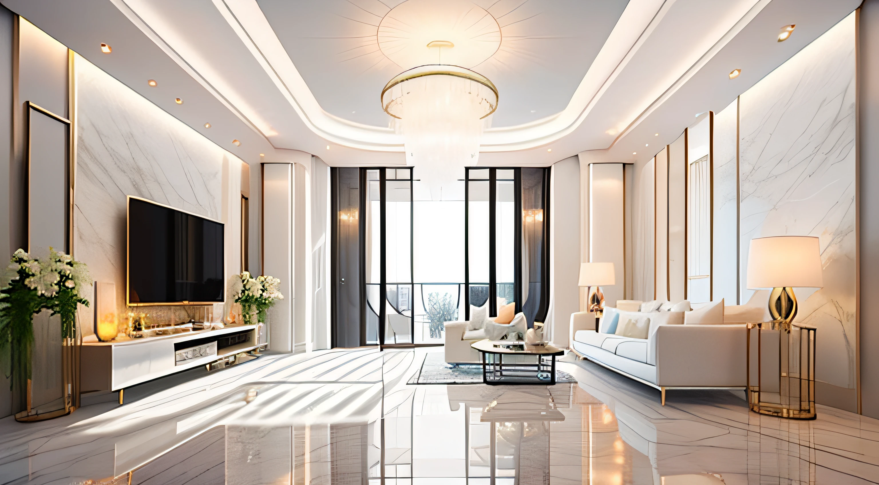 a small apartment that is lit up with a light, in the style of light white and white, maximalism, beijing east village, vibrant airy scenes, kawaii aesthetic, high-angle, white and bronze