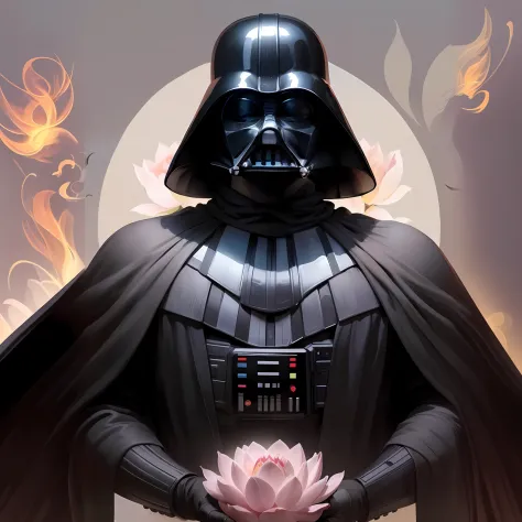 statue of darth vader holding a lotus flower in his hand, retrato de darth vader, retrato de darth vader, retrato imperial, pai,...