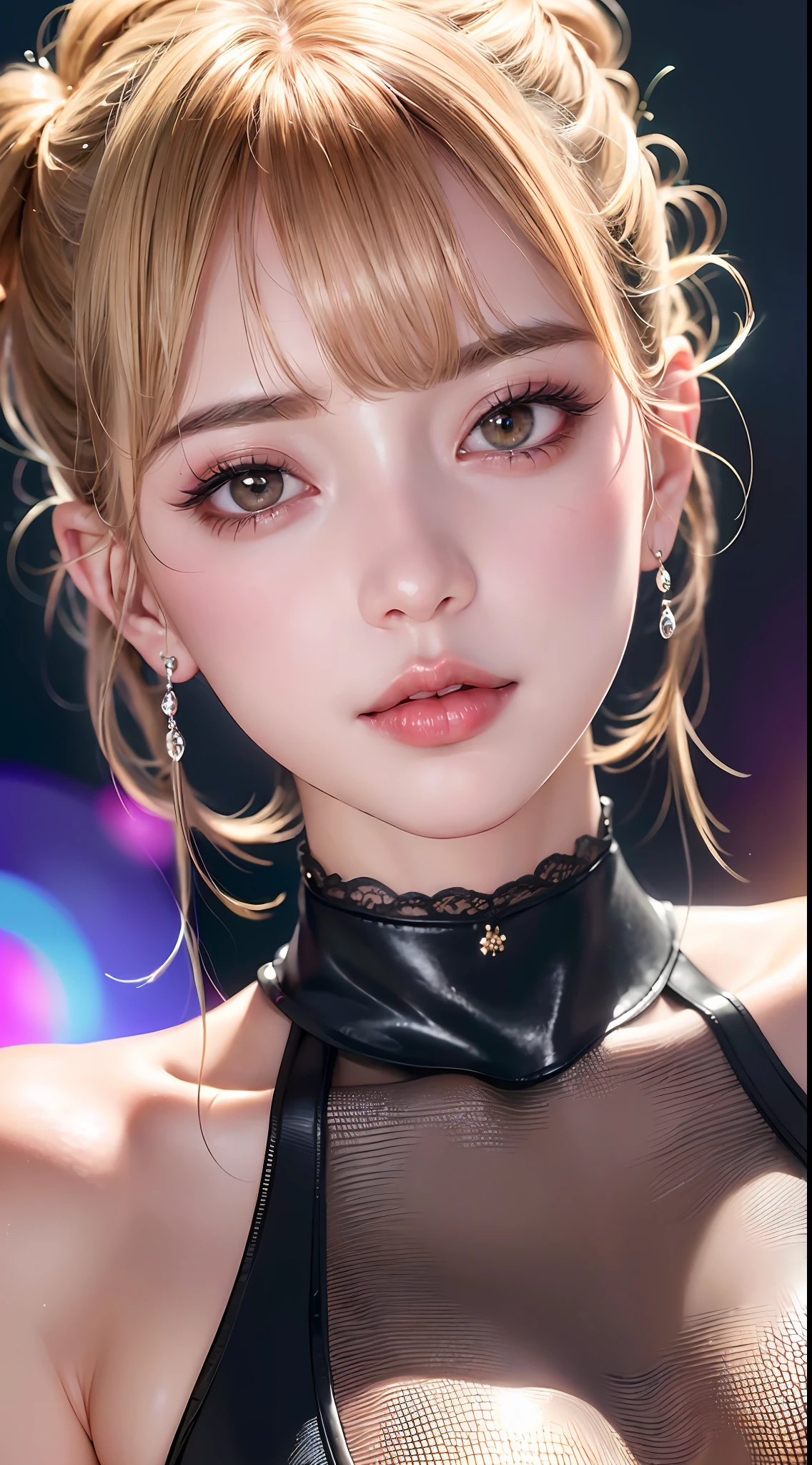 (8k, RAW photo, photorealistic:1.25) ,( lip gloss, eyelashes, glossy finish, glossy skin, best quality, super high resolution, depth of field, chromatic aberration, caustics, broad light, natural shadow, Kpop idol) look with serenity and goddess-like bliss, the audience