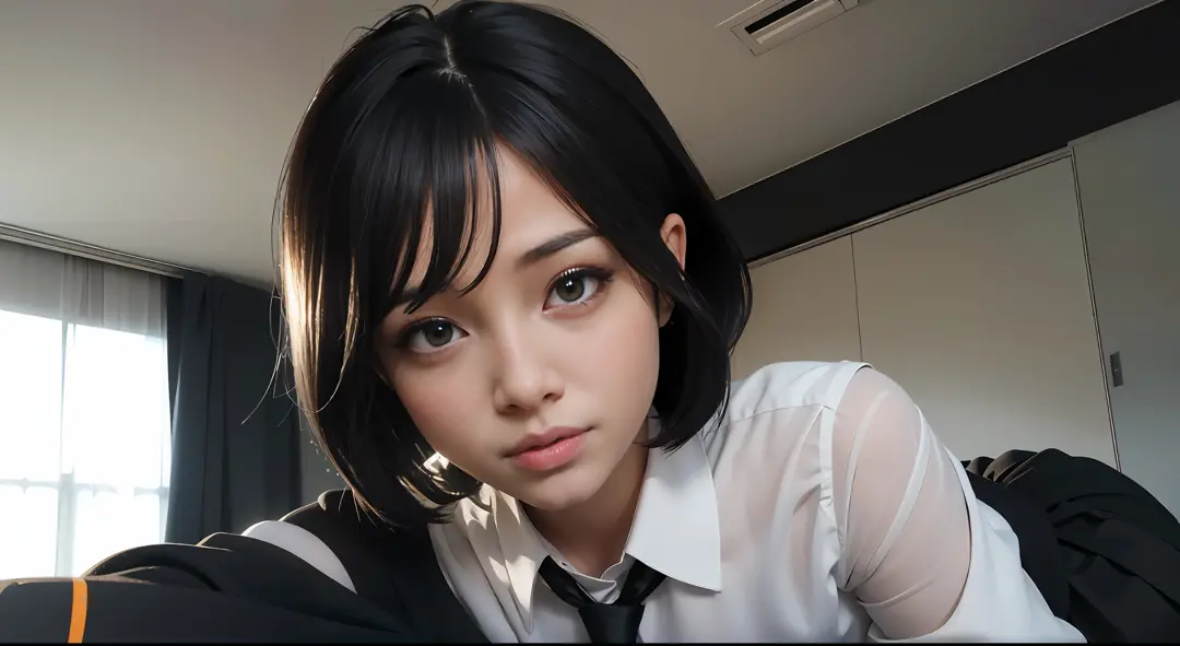 there is a woman with a white shirt and a black tie, Kawaii realistic portrait, Realistic anime 3 D style, Anime girl in real li...