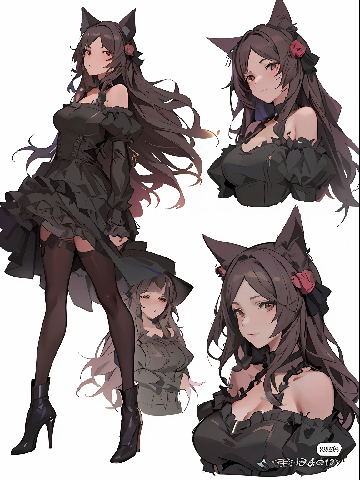 Cute Anime Cat Girl in Black Costume with Long Hair