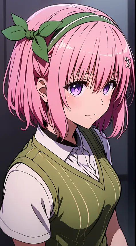 Mast, best quality, 1 girl, momo belia deviluke\ (to love ru), glass pink hair, glass eyes, short hair, headband, hair accessori...