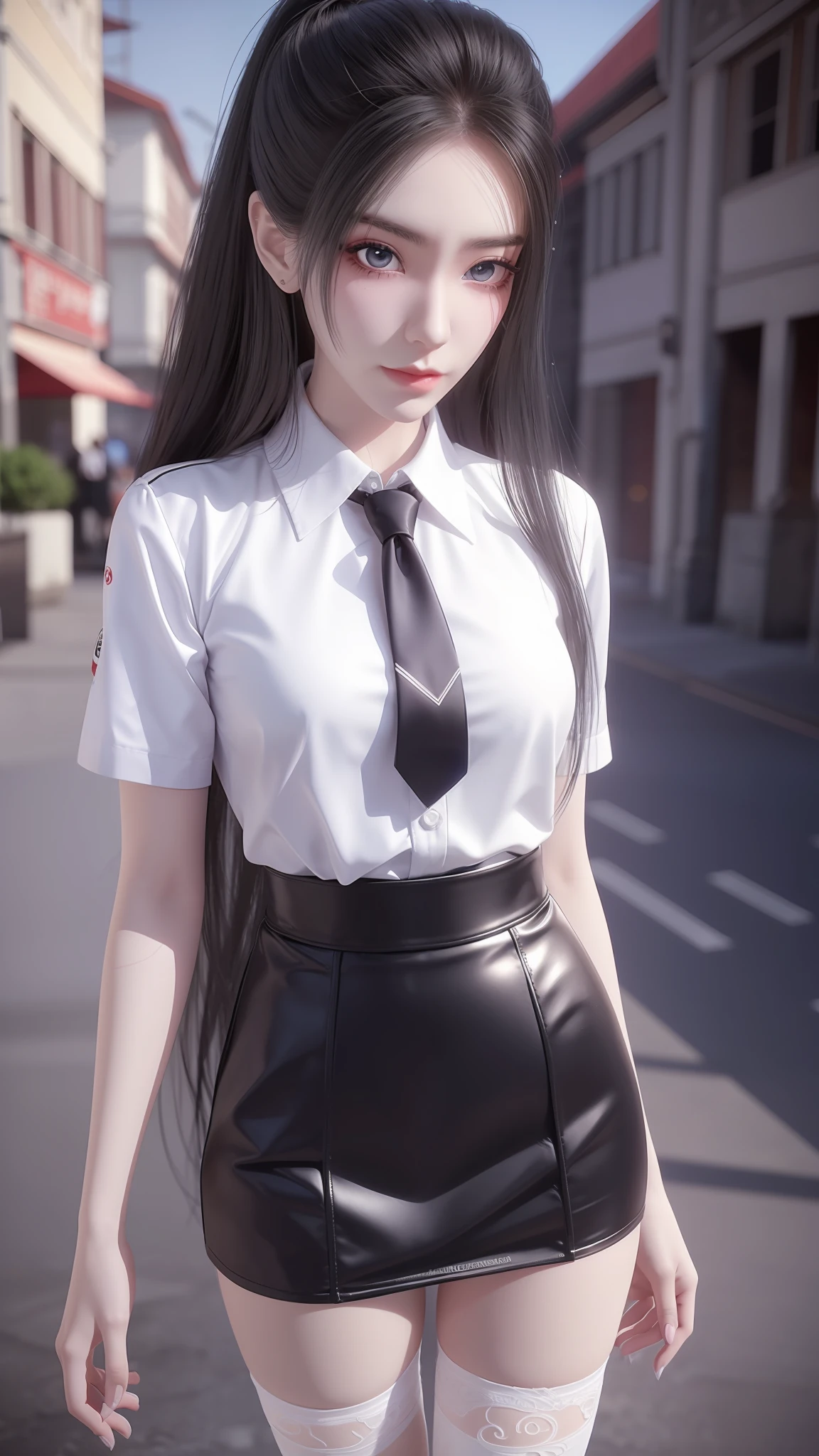 Arad woman posing for photo in short skirt and white shirt, Surrealism female students, Surrealism female students, Realistic schoolgirl, photorealistic anime girl rendering, thighhighs and skirt, 3 d anime realistic, small curvaceous loli, wearing skirt and high socks, Photorealistic anime, cute female student, Realistic anime 3 D style, female student