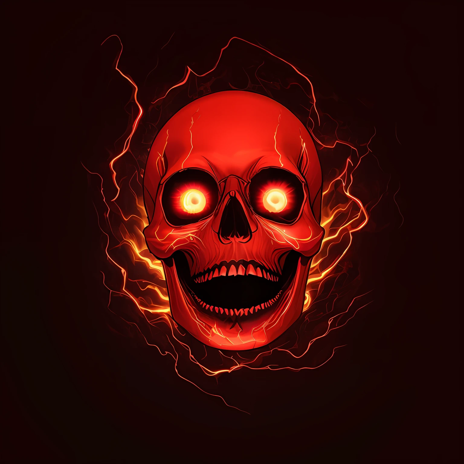 A close up of a skull with glowing eyes and a red background - SeaArt AI