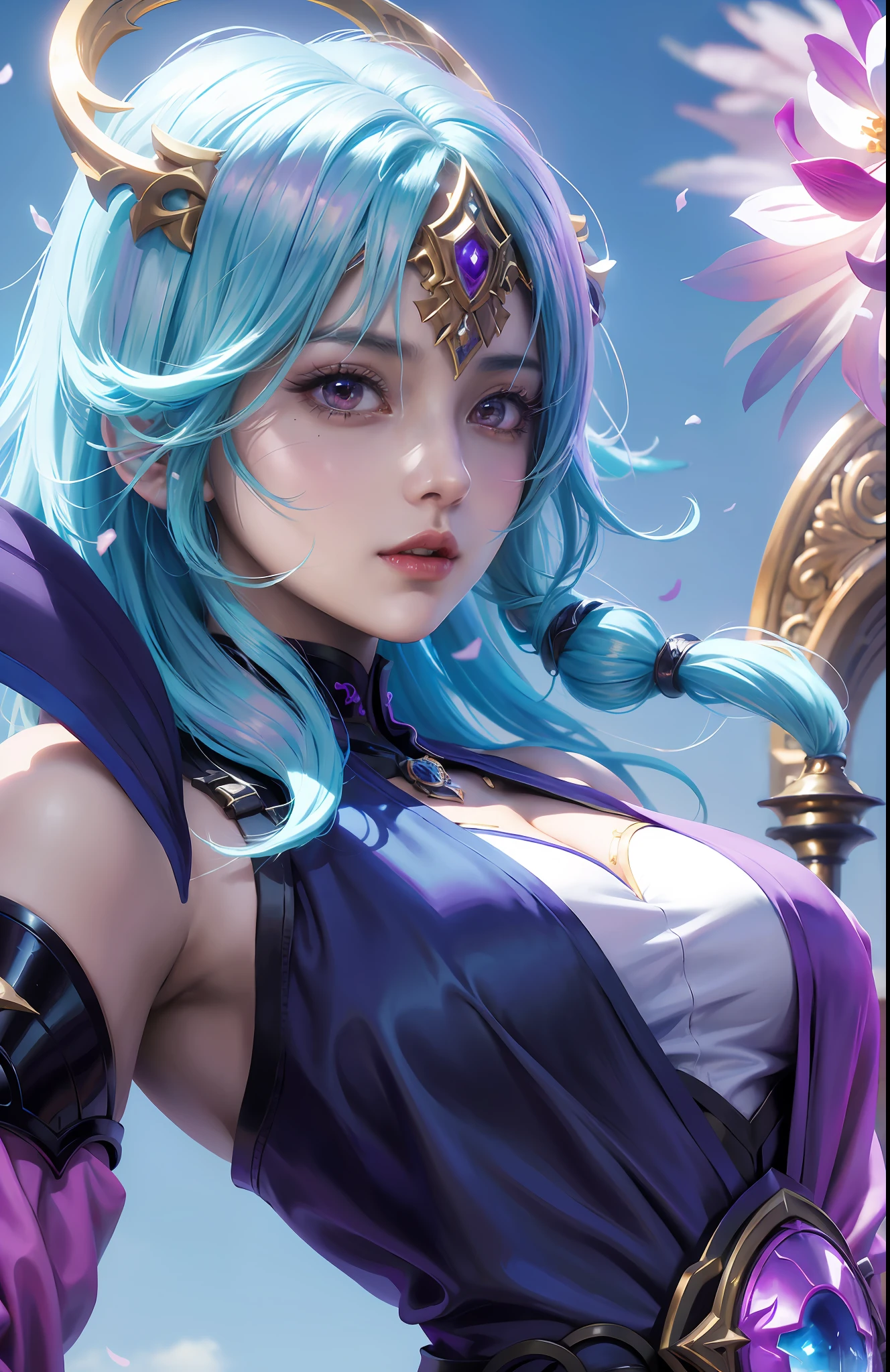 a close up of a woman with a purple and black costume, shadowbringers cinematic, 4 k detail fantasy, a beautiful fantasy empress, game cg, xianxia fantasy, xianxia hero, 2. 5 d cgi anime fantasy artwork, cinematic goddess close shot, ruan jia and artgerm, wow 4 k detail fantasy, hyperdetailed fantasy character