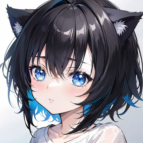 Black color hair，blue color eyes，Cat ears，Little Shota，Young，Face in ...