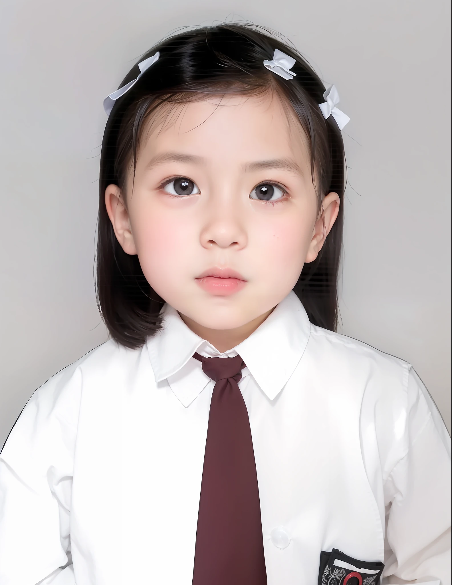 moderner Stil, roter Hintergrund, Kinder-Passfoto, Schön, schwarze Augen, Flache Zehenpartie, Krawatte