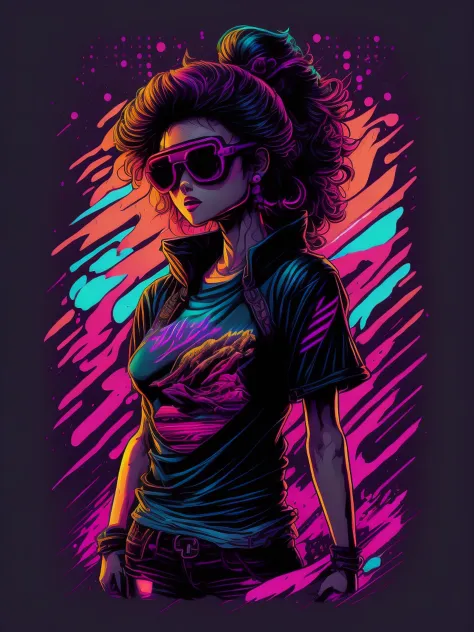 retrowave maya character design,sticker,Full body shot ,anime style, Trigger Studio style, manga art, comics, inking, graffiti a...