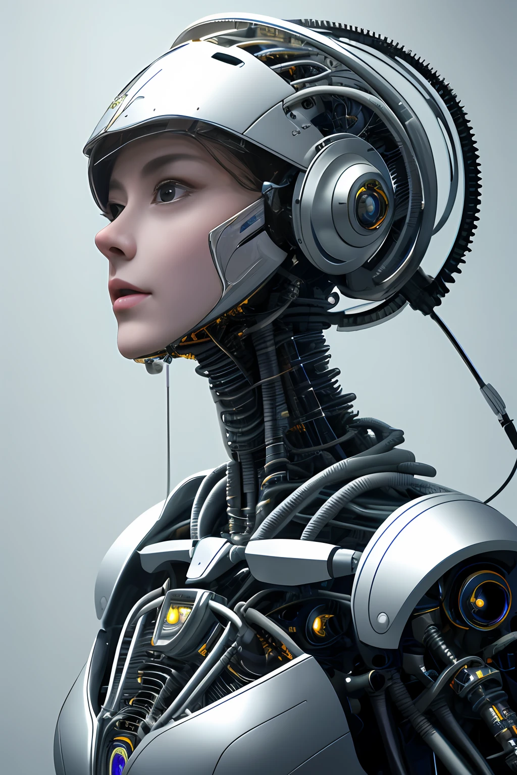 Intricate 3d rendering of highly detailed beautiful ceramic silhouette female 机器人 face, 机器人, 机器人 parts, 150 毫米, 美丽的工作室柔光, 边缘光, 生动的细节, 奢华赛博朋克, 蕾丝, 超现实主义, 解剖学 , 面部肌肉, 电缆线, 微芯片, 优雅, 美丽的背景, 辛烷值渲染, HR Giger 风格, 8千, 最好的质量, 杰作, 插图, 非常精致美丽, 非常详细, CG, 制服, 墙纸, ( 保真度, 保真度: 1.37), 令人惊叹的, 精致细节, 杰作, 最好的质量, 官方艺术, very detailed cg unity 8千 wallpaper, 荒诞, unbelievably 荒诞, 机器人, 银色头盔, 全身, 坐下来写