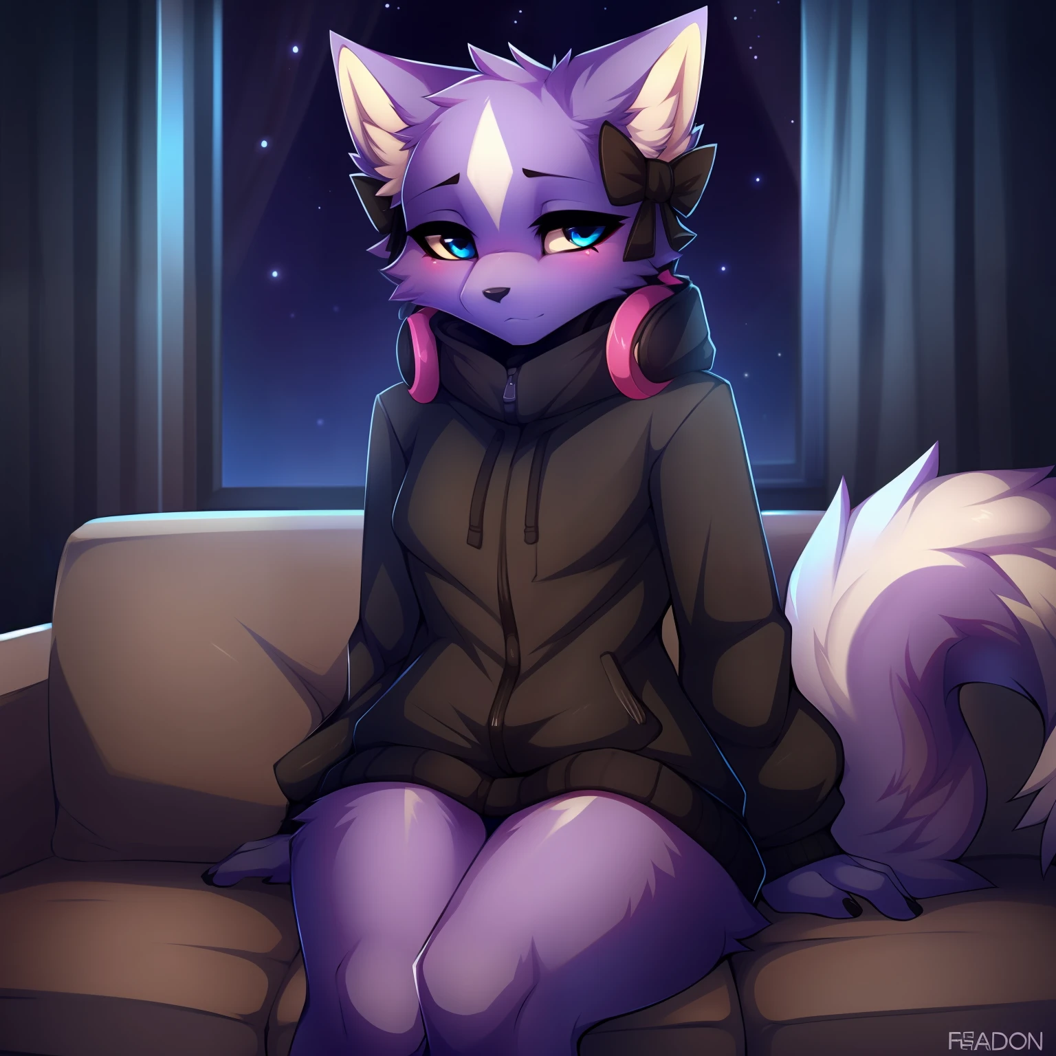 Female Shikabane, cute face cute body, nighttime, by teranen, by freeedon, soft shading, warm lighting, high quality, sitting on a couch, sitting next to viewer, in a dimly lit living room, pov, (looking down):1.3, shy face, slightly smiling, (not looking at viewer):1.2, slightly blushing,