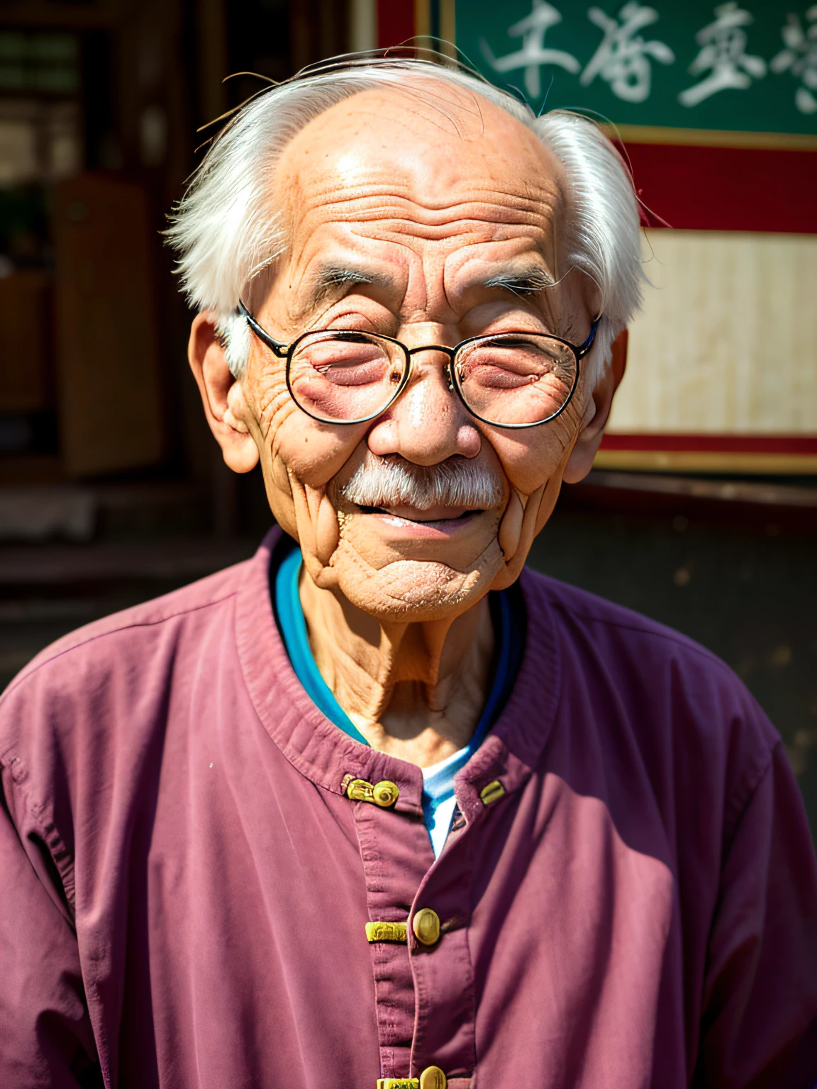 Portrait of an old man in China，age wrinkles，documentary photography， press photography， Pulitzer Prize winner，yang08k， photography of， big breasts beautiful， rich colourful， realisticlying，tmasterpiece，top-quality，best qualityer，offcial art，Beautiful and beautiful，