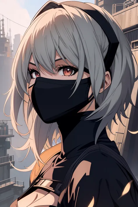 a woman with a black mask and a black mask on her face, estilo anime 4k, arte nier anime, arte digital do anime, anime cyberpunk...