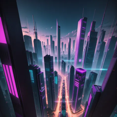 Fundo cyberpunk roxo, cidade, realista, 4k
