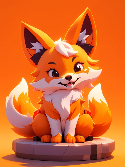 Tiny cute isometric Fox emoji, soft smooth lighting, with soft pastel colors, 3d icon clay render, 120mm lens, 3d blender render, trending on polycount, modular constructivism, Orange background, physically based rendering, centered