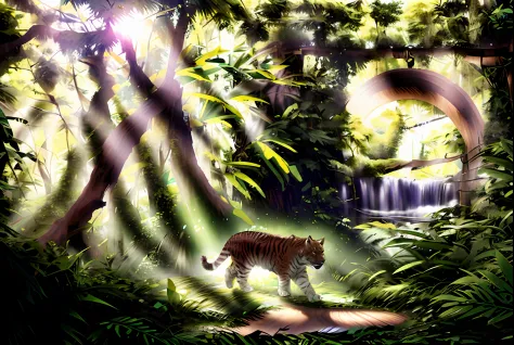 Ultra realistic image of Brazilian jaguar walking in the jungle, natureza da selva, selva bonita, selva primitiva, na selva da f...