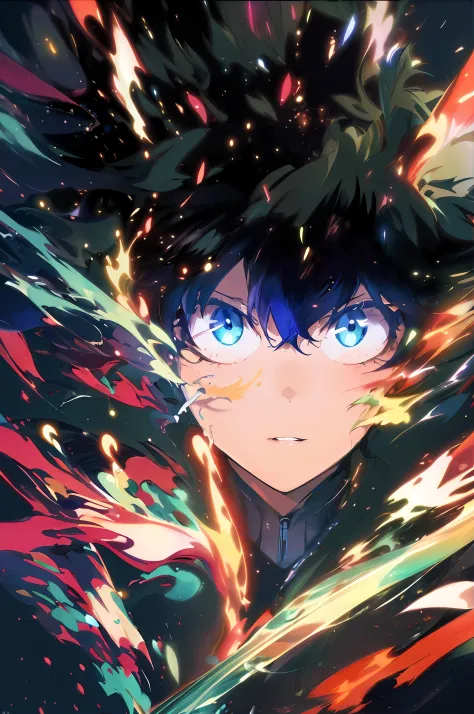 um close up de uma pessoa com uma espada na frente de um fundo colorido, estilo anime 4K, arte chave do anime, badass anime 8 k,...
