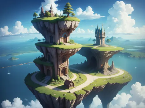 fantasy anime world without any human, only buildings and nature