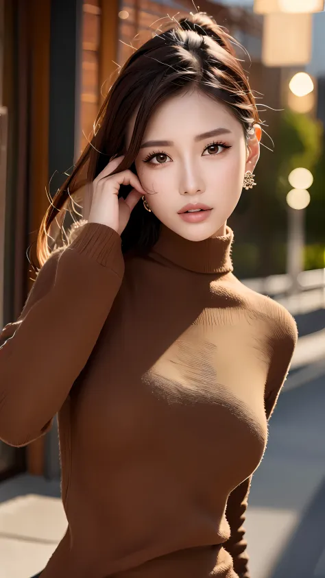 (goddess-like happiness:1.2), Kpop idol, 20 years old, brown eyes, ponytail, (RAW photo:1.2), (photorealistic:1.4), (masterpiece:1.3), (intricate details:1.2), delicate, beautiful detailed, (detailed eyes), (detailed facial features), (turtleneck sweater),...