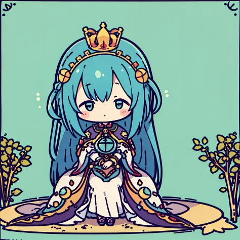 Chibi:1.5、Tarot Cards、empress、Sitting on a throne、diadems、garden