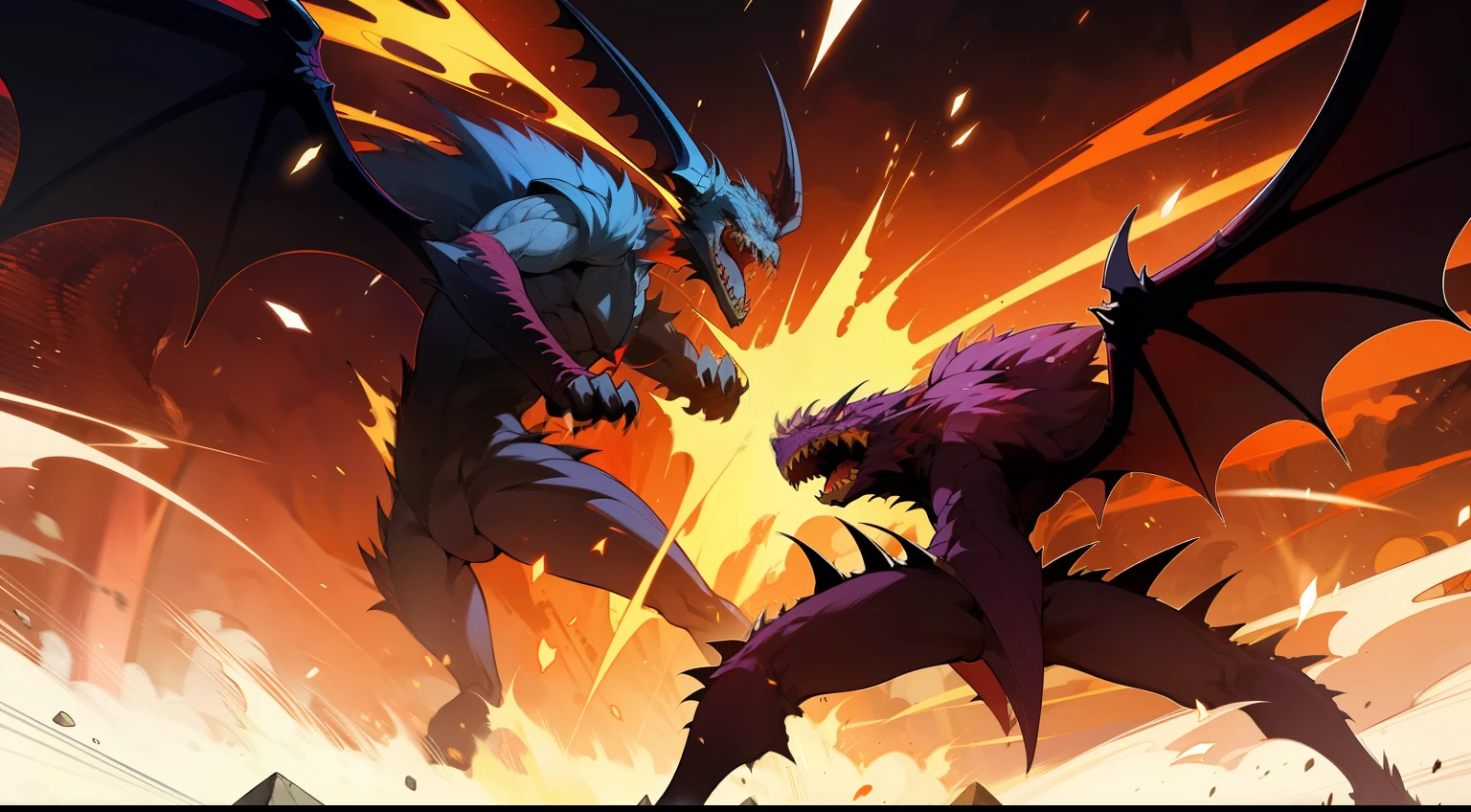 Anime scene of two dragon fighting with each other in a battle - SeaArt AI