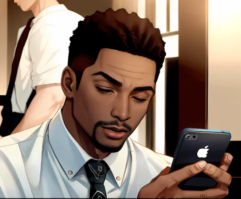 Black man with his phone