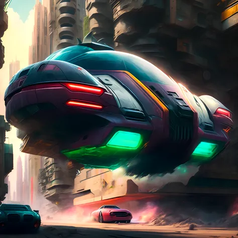 Hover Car in Mega-City One, judge dredd, realistic, cinematic