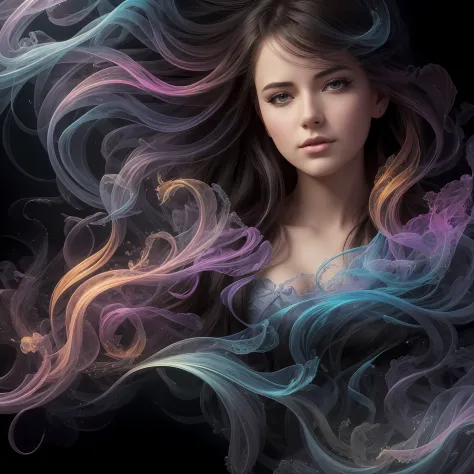 .Romanticism, UHD, attractive, ethereal, elegant, woman, beautiful, flawless, angelic, soft liquid rainbow smoke background, win...