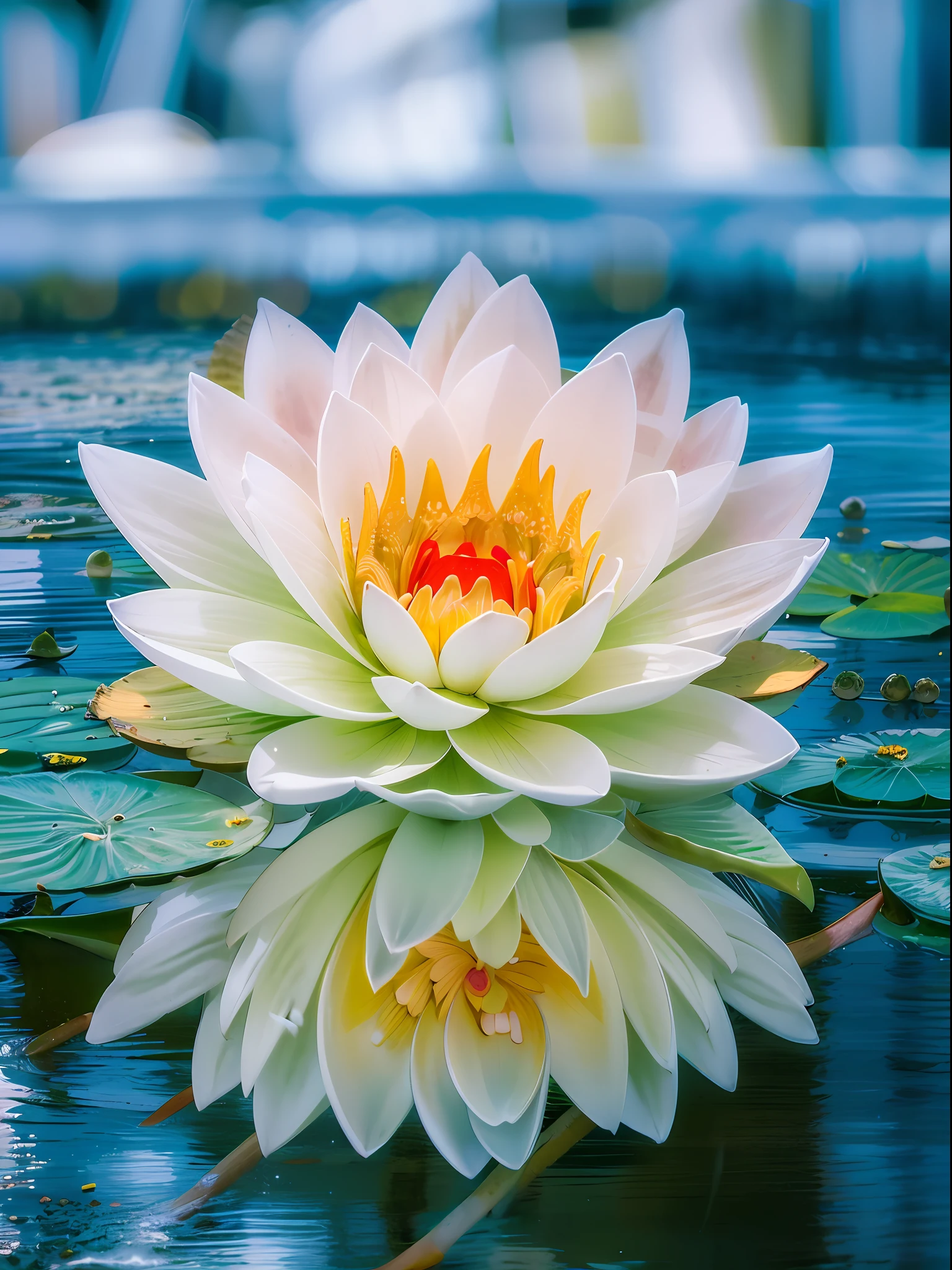 Un gros plan d&#39;une fleur rose flottant au sommet d&#39;un étang, Flor de cœur, sentado en una flor de cœur, fleur réfléchissante, Flores de cœur en el agua, de pie con gracia sobre un cœur, con flores de cœur, Nymphée, Flores de cœur, Pétales de lotus, cœur, Lotus, nénuphar, flotter dans un état zen puissant, Estanque de cœurs