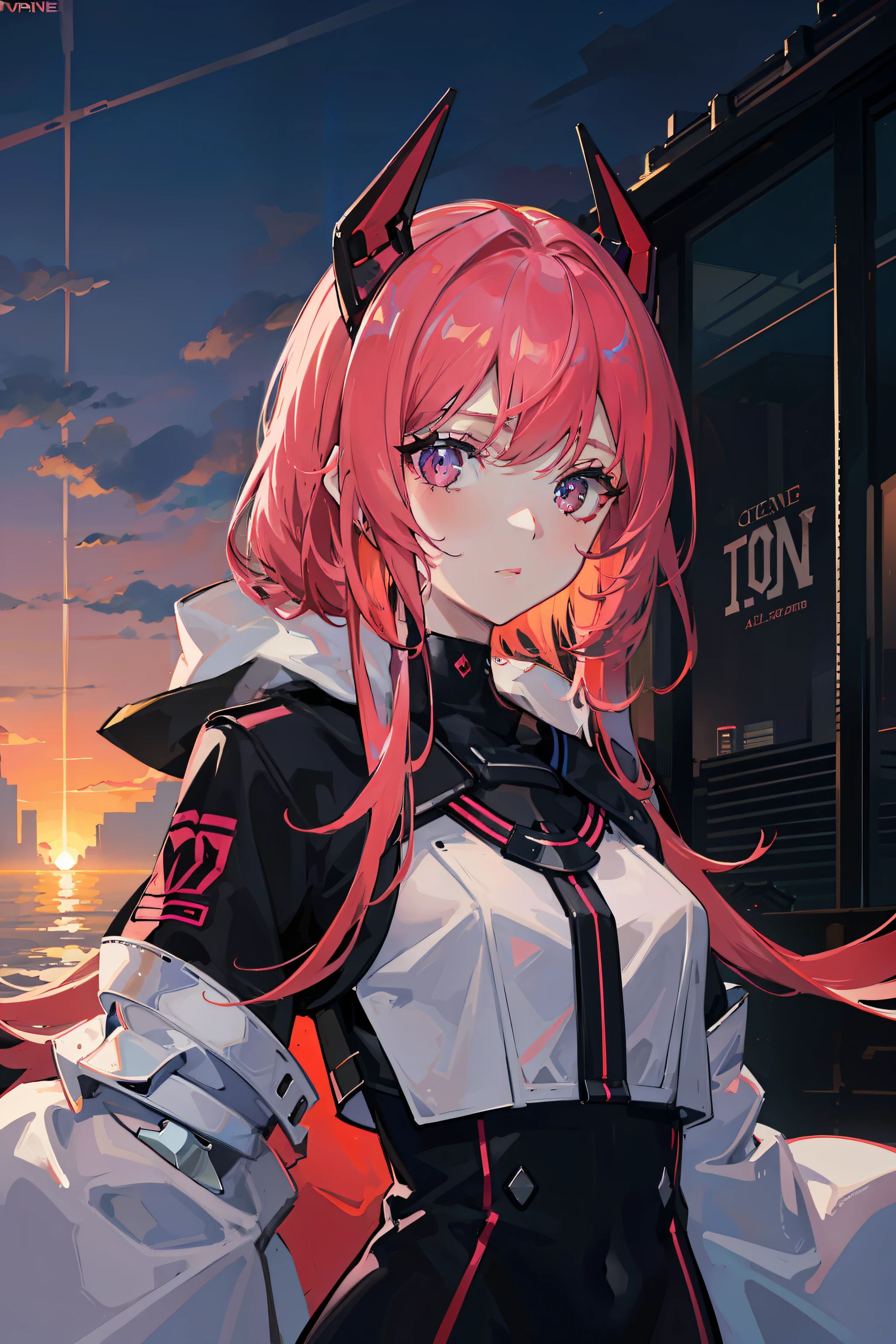 Anime girl with pink hair and black and white outfit standing in front of a  train - SeaArt AI