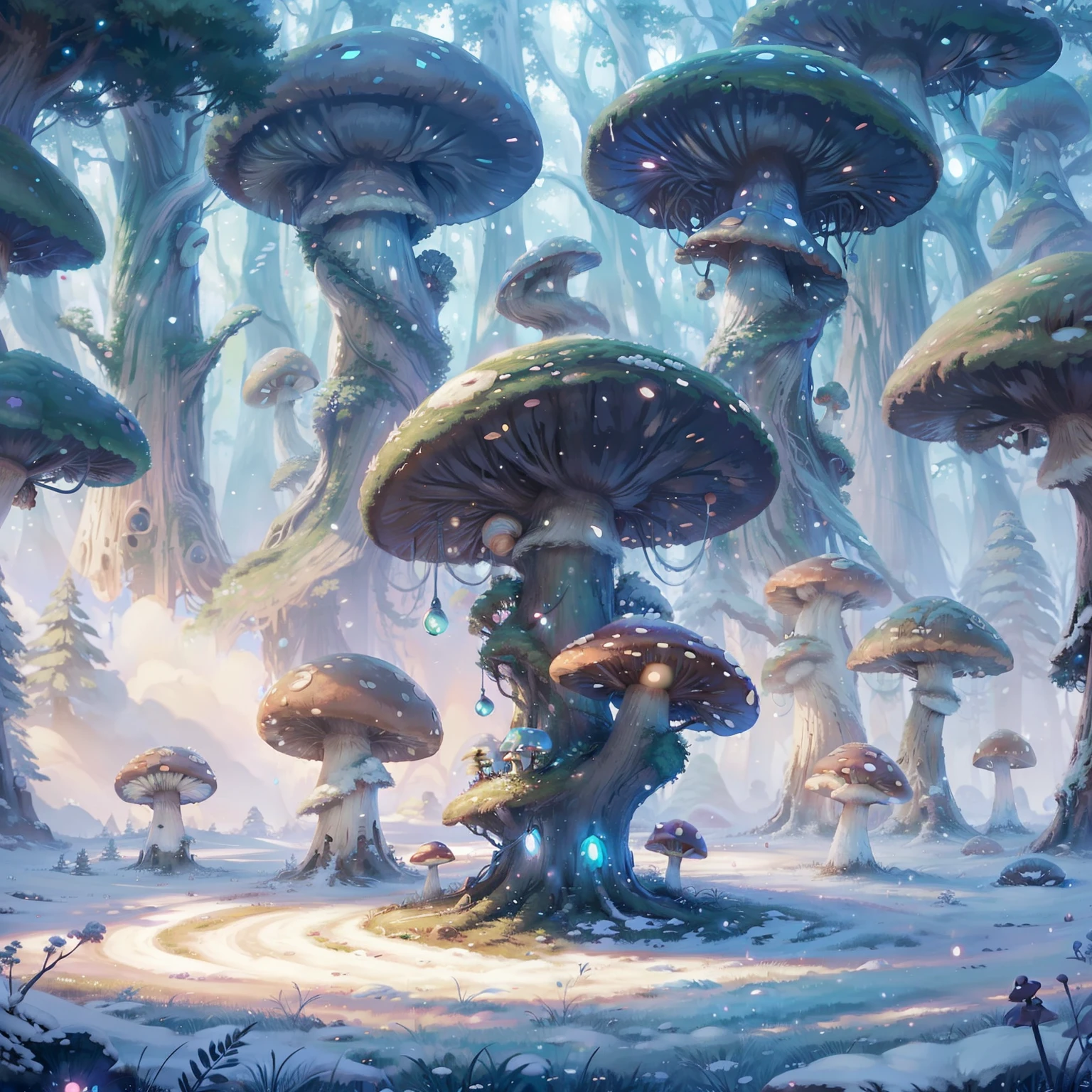 a cute 魔法の tree mushroom, 魔法の, SF, 自然, 健全