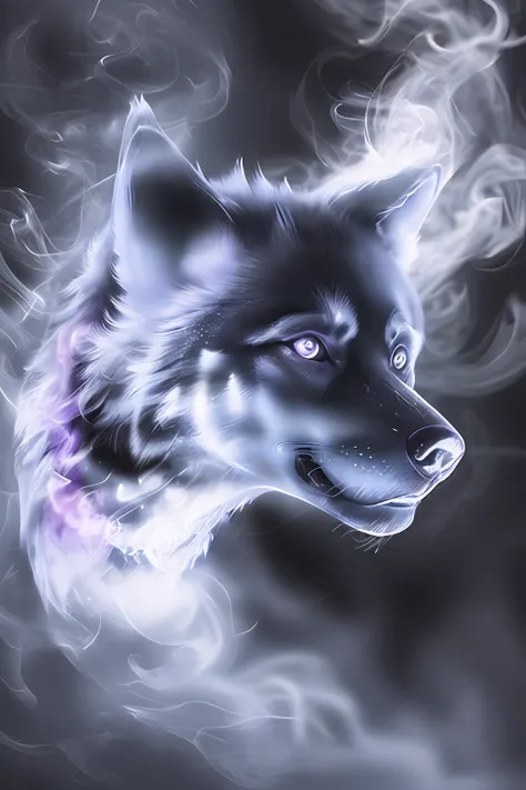 wolf from black smoke blue|purple background - SeaArt AI