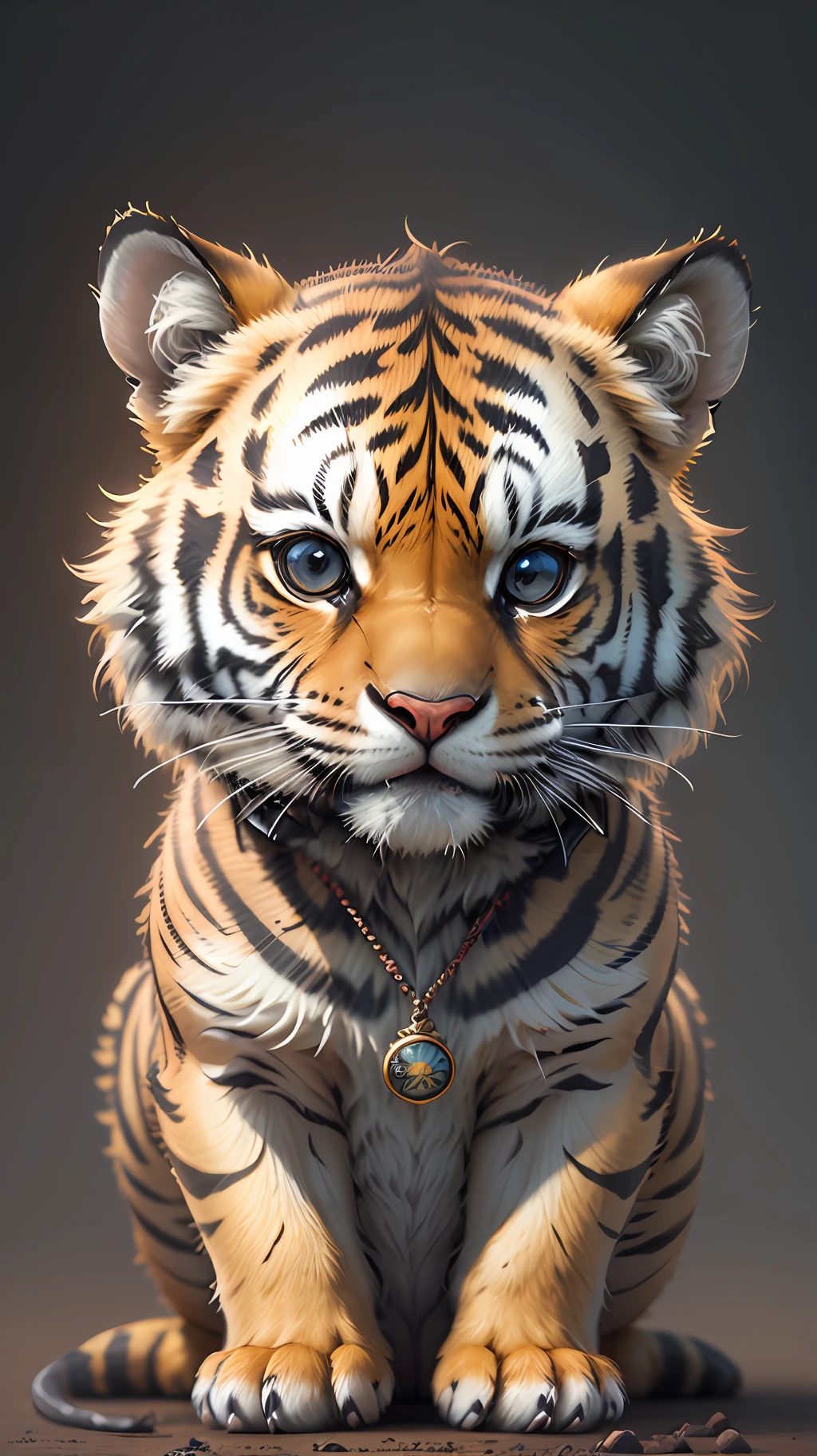 Cute hyper-realistic little tiger，Eyes of different colors，Wearing a necklace，tchibi，Lovely and fluffy，Logo design，cartoony，movie light effect，big breasts enchanting，3D Vector Art，Cute quirky，Fantasy art，Background bokeh，handpainted，digitial painting，gentlesoftlighting，Isometric style，4K resolution，photoreal render，Highly detailed and clean，Vector Image，Photorealistic masterpiece，professional photoshooting，simple space background，flat white background，isometry，Vibrant vector