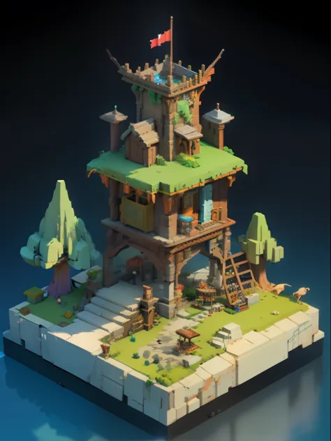 a fantasy marketplace in a voxel isometric style, gaming, d&d, dungeons and dragons, fantasy world, 4k