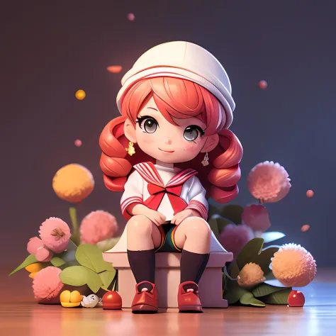 Asian loli，Tattered sailor suit，ssmile，small，Sexy sitting position，a blind box toy，Mini World，tmasterpiece，Full of details