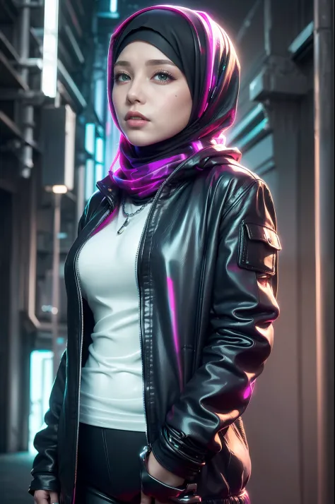 (blue and magenta), (neon cyberpunk hijab: 1.5), [style: neon cyberpunk: 1.3], (raw photos: 1.2), (perfect eyes: 1.5)),  (photor...