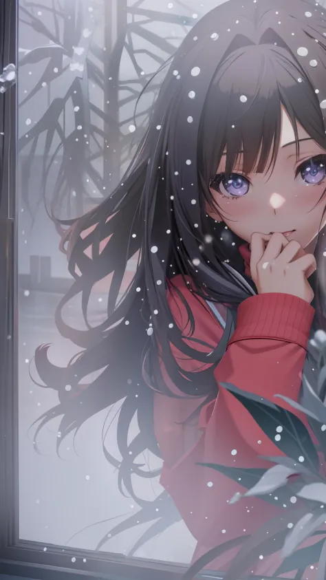 there is a girl that is looking out of a window, anime styled 3d, rin tohsaka, raining!!, render of a cute 3d anime girl, 3d ani...