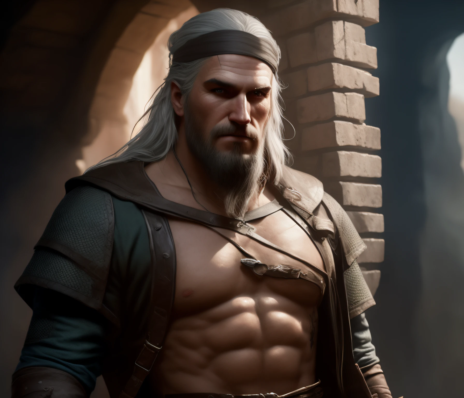 Un primer plano de un hombre con barba, Retrato de Geralt ...